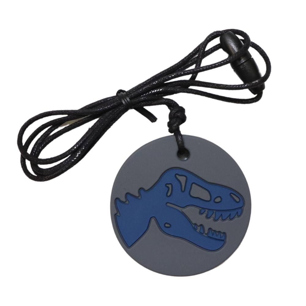 Kids Chew Pendants - Dino - Grey And Blue