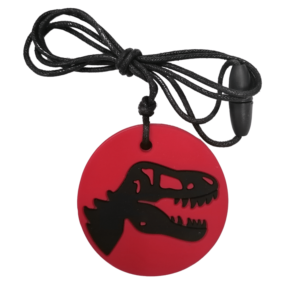 Kids Chew Pendants - Dino - Red And Black